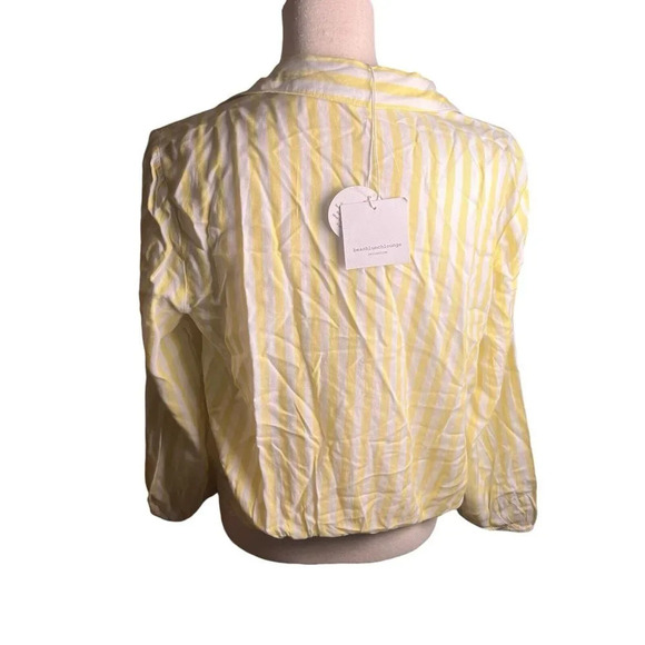 Beach Lunch Lounge Women’s Yellow Striped long sleeve Stretch Waistband Size M - Picture 9 of 13